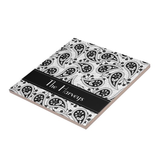 Schwarz-Weiß-Paisley-Muster Fliese (Seite)