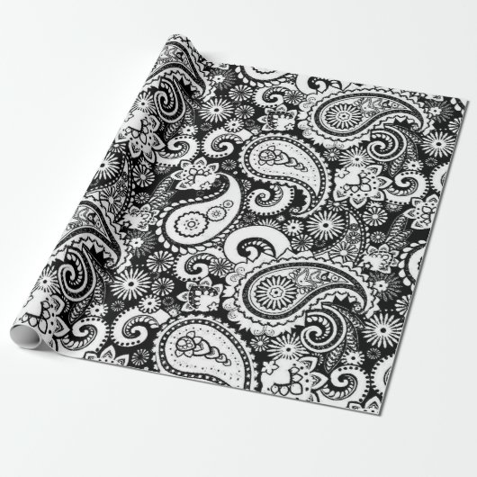 Schwarz-Weiß-Paisley-Muster Geschenkpapier (Ungerollt)