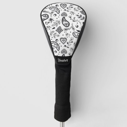 Schwarz-Weiß-Paisley-Muster Golf Headcover (Vorderseite)
