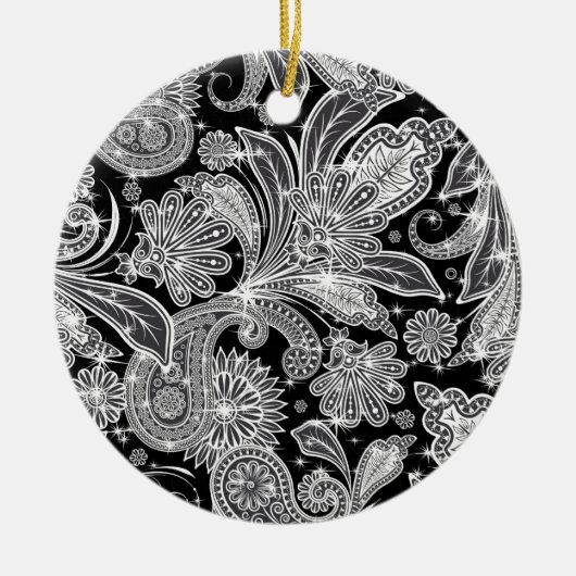 Schwarz-Weiß-Paisley-Muster Keramik Ornament (Vorne)
