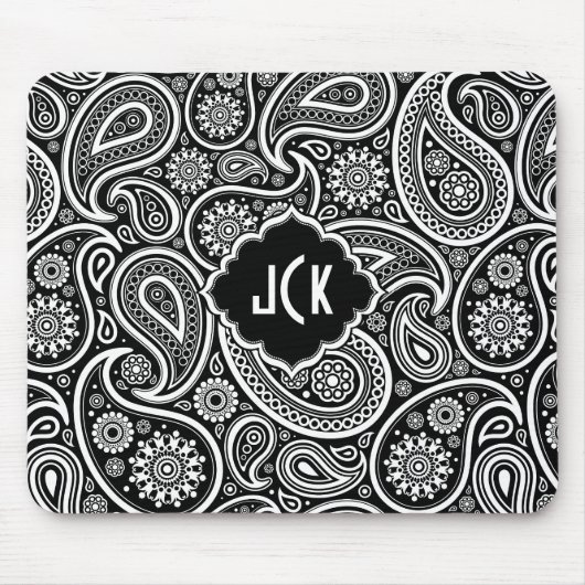 Schwarz-Weiß-Paisley-Muster Mousepad (Vorne)