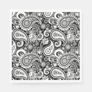 Schwarz-Weiß-Paisley-Muster Serviette