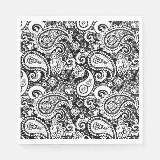 Schwarz-Weiß-Paisley-Muster Serviette (Vorderseite)