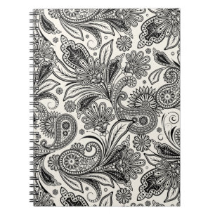 Schwarz-weiß Paisley  Notizblock