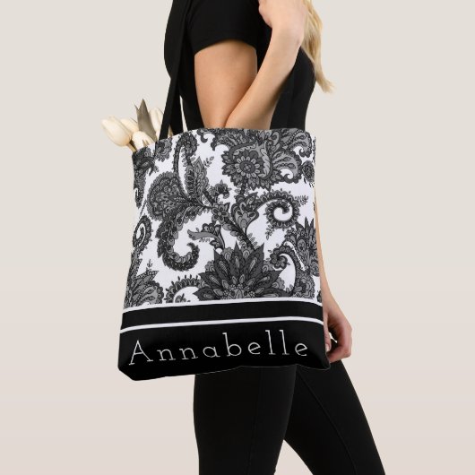 Schwarz-Weiß-Paisley personalisieren Tasche (Von Nahem)