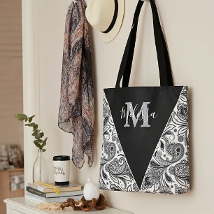 Schwarz-weiß paisley personalisierte Tragetasche Tasche