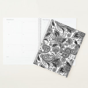 Schwarz-weiß Paisley  Planer