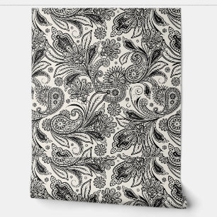 Schwarz-weiß Paisley  Tapete