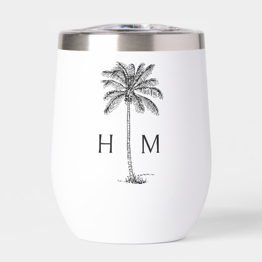 Schwarz-Weiß-Palm-Palmetto-Baum-Monogramm (Vorderseite)