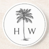 Schwarz-Weiß-Palm-Palmetto-Baum-Monogramm Getränkeuntersetzer (Vorne)