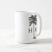 Schwarz-Weiß-Palm-Palmetto-Baum-Monogramm Kaffeetasse (VorderseiteRechts)