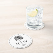 Schwarz-Weiß-Palm-Palmetto-Baum-Monogramm Runder Pappuntersetzer (Vor Ort)