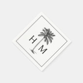 Schwarz-Weiß-Palm-Palmetto-Baum-Monogramm Serviette (Ecke)