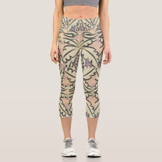 Schwarz-Weiß-Palme Capri Leggings
