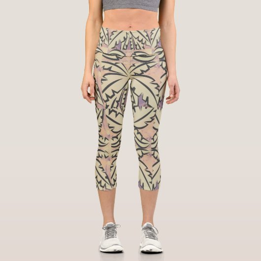 Schwarz-Weiß-Palme Capri Leggings (Vorderseite)