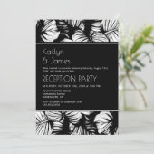 Schwarz-Weiß-Palme-Hochzeitsempfang Einladung (Stehend Vorderseite)