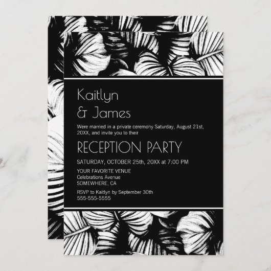 Schwarz-Weiß-Palme-Hochzeitsempfang Einladung (Vorne/Hinten)