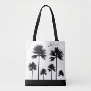 Schwarz-Weiß-Palme mit Name Beach Tasche