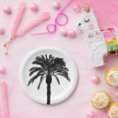 Schwarz-Weiß-Palme Pappteller (Party)