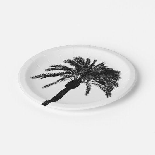 Schwarz-Weiß-Palme Pappteller (Schrägansicht)