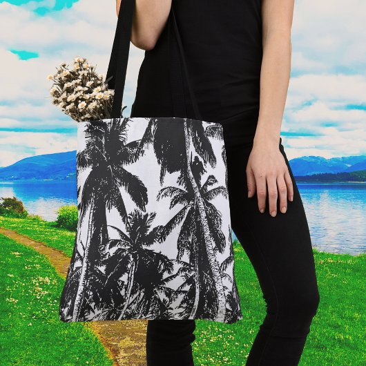 Schwarz-Weiß-Palmen-Design Tasche