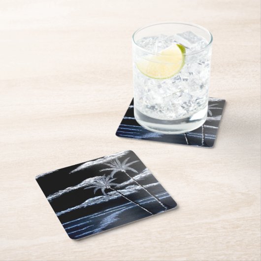 Schwarz-Weiß-Palmen Rechteckiger Pappuntersetzer (Vor Ort)