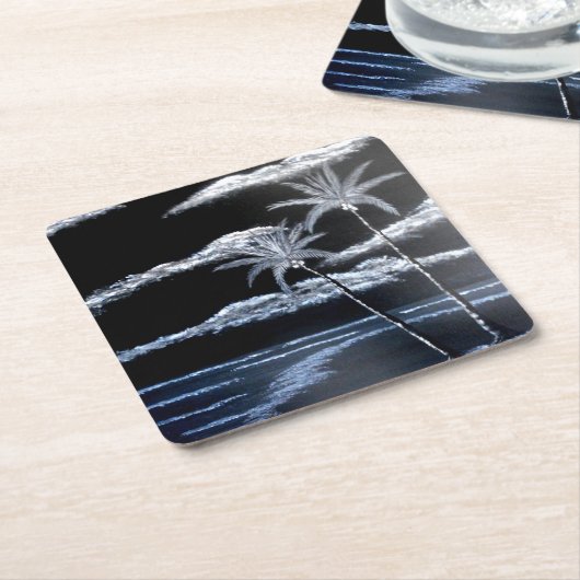 Schwarz-Weiß-Palmen Rechteckiger Pappuntersetzer (angewinkelt)