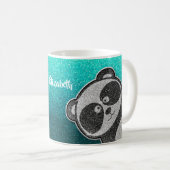 Schwarz-Weiß-Panda-Glitzer-Zaubername Kaffeetasse (VorderseiteRechts)