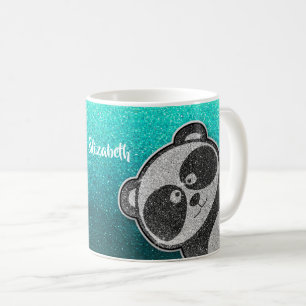 Schwarz-Weiß-Panda-Glitzer-Zaubername Kaffeetasse