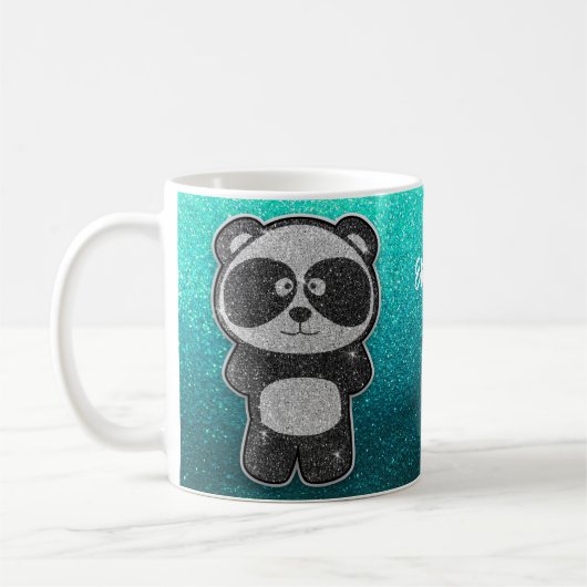 Schwarz-Weiß-Panda-Glitzer-Zaubername Kaffeetasse (Links)