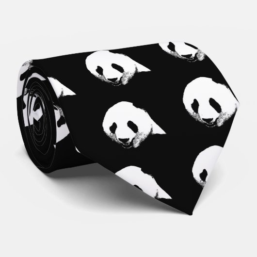 Schwarz/Weiß Panda Krawatte (Gerollt)