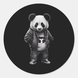 Schwarz-Weiß-Panda mit Sportbekleidung Runder Aufkleber