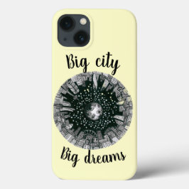 Schwarz-Weiß-Panorama-Stadt unter dem Mond Case-Mate iPhone Hülle