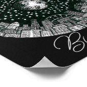 Schwarz-Weiß-Panorama-Stadt unter dem Mond Poster (Ecke)