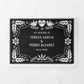 Schwarz-Weiß Papel Picado Liebhaber von Vögeln Hoc Dreifach Gefaltete Einladung (Cover)