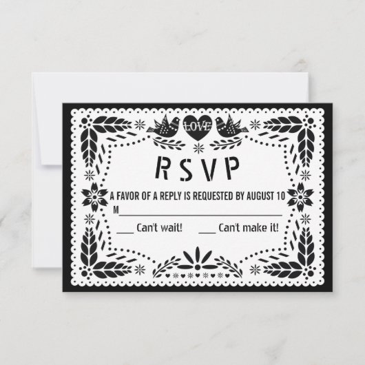 Schwarz-Weiß Papel Picado Liebhaber von Vögeln Hoc RSVP Karte (Vorderseite)