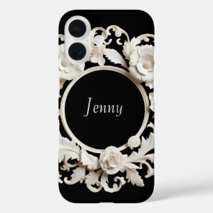 schwarz-weiß Papier-Blumenrahmen Iphone 16 Hülle