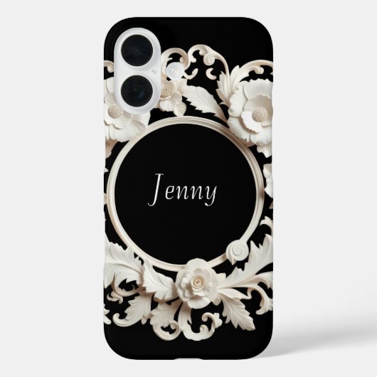 schwarz-weiß Papier-Blumenrahmen Iphone 16 Hülle (Rückseite)