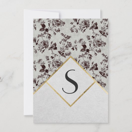 Schwarz-Weiß-Papier mit Blumen- und Goldschmiedear Einladung (Rückseite)