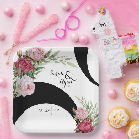 Schwarz-Weiß-Papier-Platte Pappteller (Party)