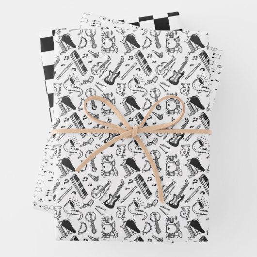 Schwarz-Weiß-Papierblätter Geschenkpapier Set (Beispiel)