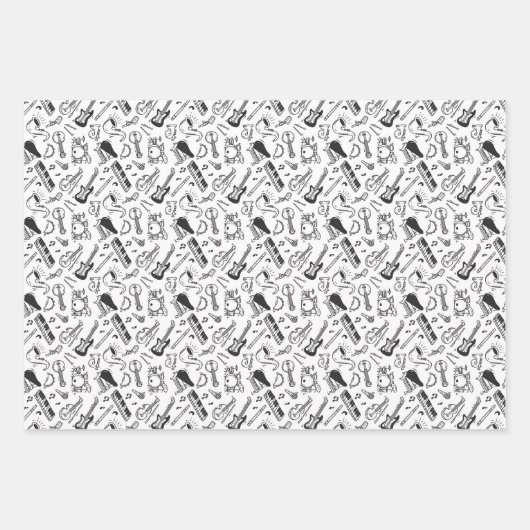 Schwarz-Weiß-Papierblätter Geschenkpapier Set (Vorderseite)