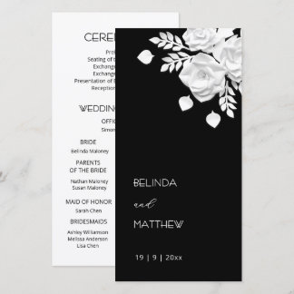 Schwarz-weiß Papierrosen | Hochzeitsprogramm