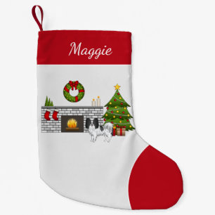 Schwarz-Weiß-Papillen in einem Weihnachtszimmer Kleiner Weihnachtsstrumpf