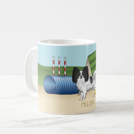 Schwarz-Weiß-Papillen mit Agility Kaffeetasse (Vorderseite Links)