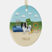 Schwarz-Weiß-Papillen mit Agility Keramik Ornament (Rechts)