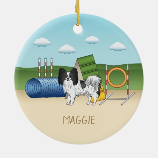 Schwarz-Weiß-Papillen mit Agility Keramik Ornament (Hinten)