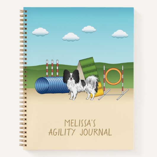 Schwarz-Weiß-Papillen mit Agility Notizblock (Vorderseite)