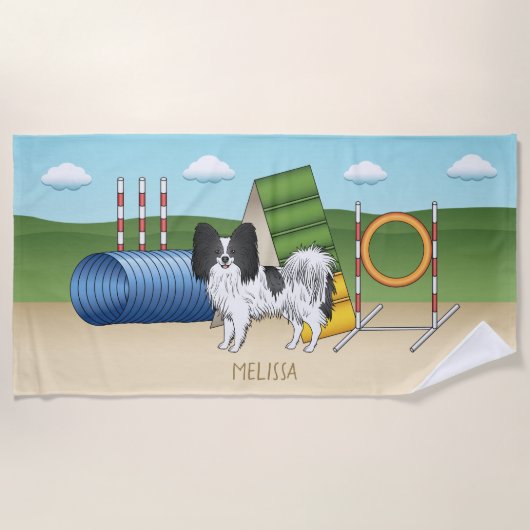 Schwarz-Weiß-Papillen mit Agility Strandtuch (Vorderseite)