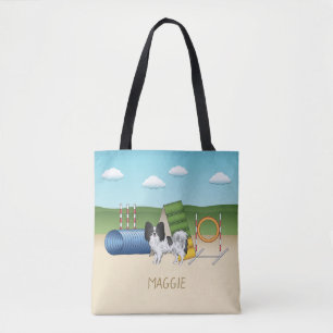 Schwarz-Weiß-Papillen mit Agility Tasche